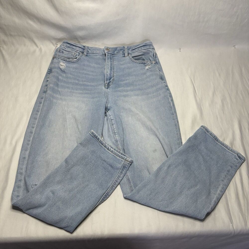 American Eagle Curvy Mom Jeans Light Blue Distressed Women’s Size 10